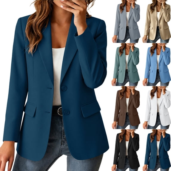 Qiggri Blazers for Women Business Casual Long Sleeve Work Office Jackets Womens Blazers Dressy Casual Notched Lapel Button 2 Pockets Work Wear Interview Outfits L