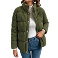 thumbnail image 1 of Qiggri Corduroy Puffer Jacket for Women Stand Collar Solid Color Winter Coat with Pockets Buttons Lined Inner for Casual Outdoor Daily Wear M, 1 of 7