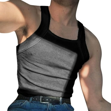 Qiggri Fashion Men Solid Color Casual Fitness Sportswear Slim Tank Top Crop Tops