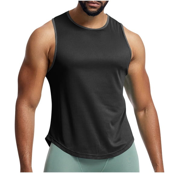 Qiggri Fashionable Tank Top Men's Solid Color Sleeveless Mesh Breathable Sports Top Clearance