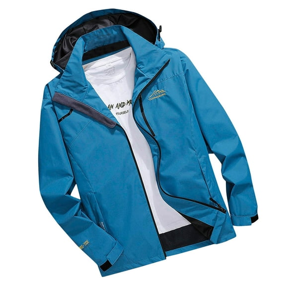 Qiggri Men Casual Solid Color Outdoor Loose Hooded Hat Waterproof Windproof Windbreaker Jacket