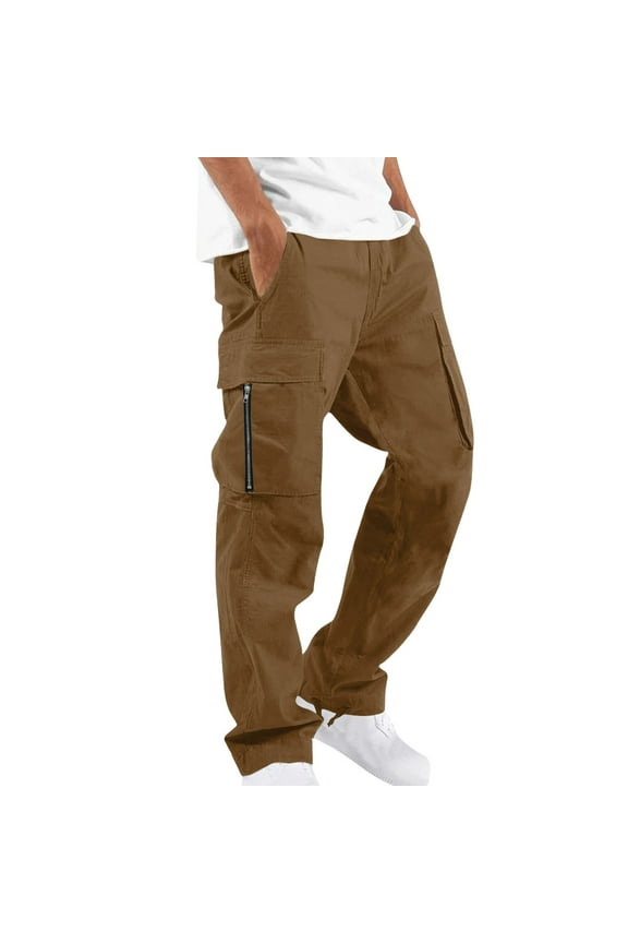 Men Casual Solid Multiple Pockets Outdoor Straight Type Fitness Pants Cargo Pants Trousers Mens Sweat Pants