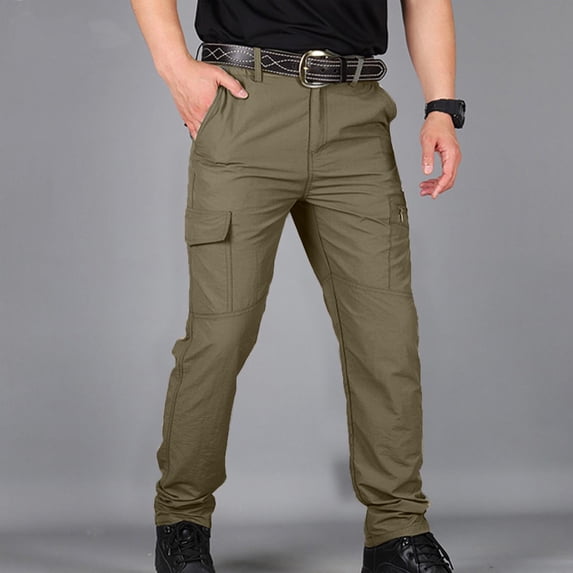 Work Pants for Men Qiggri Men Cargo Pants Elastic Waist Casual Multi-Pocket Sports Trousers Pants Khaki M