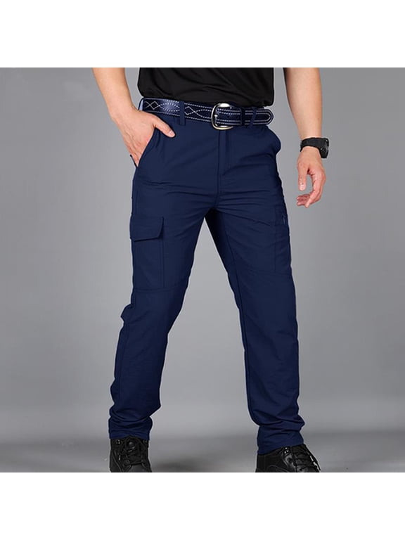 Work Pants for Men Qiggri Men Cargo Pants Elastic Waist Casual Multi-Pocket Sports Trousers Pants Navy M