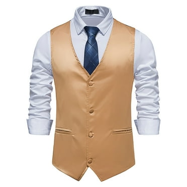 Qiggri Men Solid Fashion Have Pockets Single Breasted Stage Costume Vest Tops Blouse Dressy Tank Top