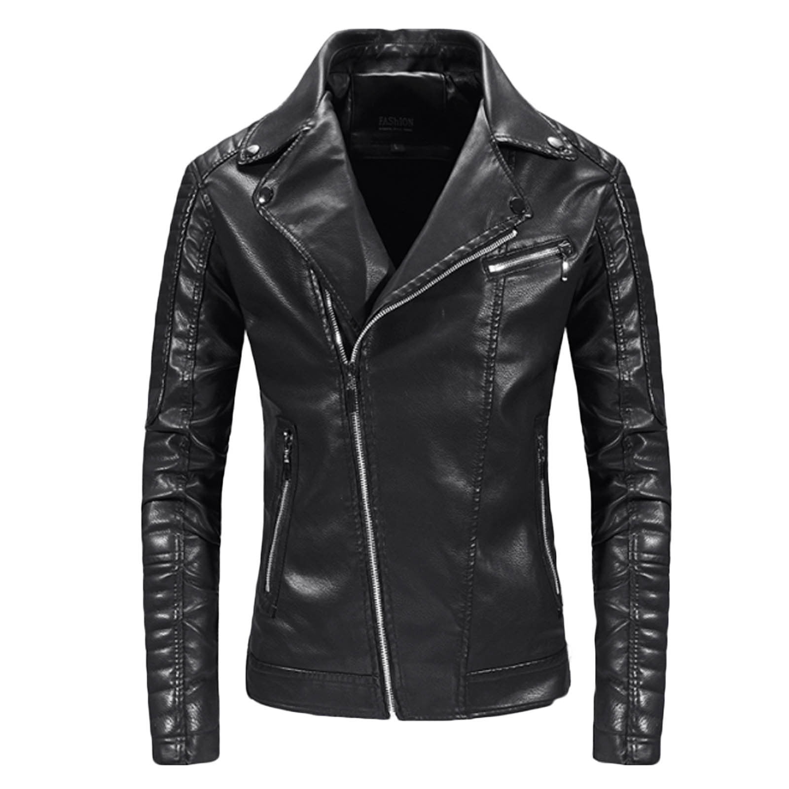 Qiggri Men Vintage Jacket Leather Long Sleeve Winter Stand Collar Club