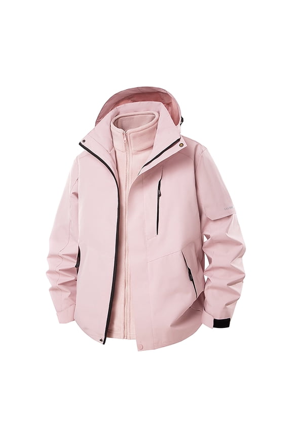 Men's 3 in 1 Waterproof Winter Jackets Warm Rain Coat Fleeced Liner Hood Windbreaker
