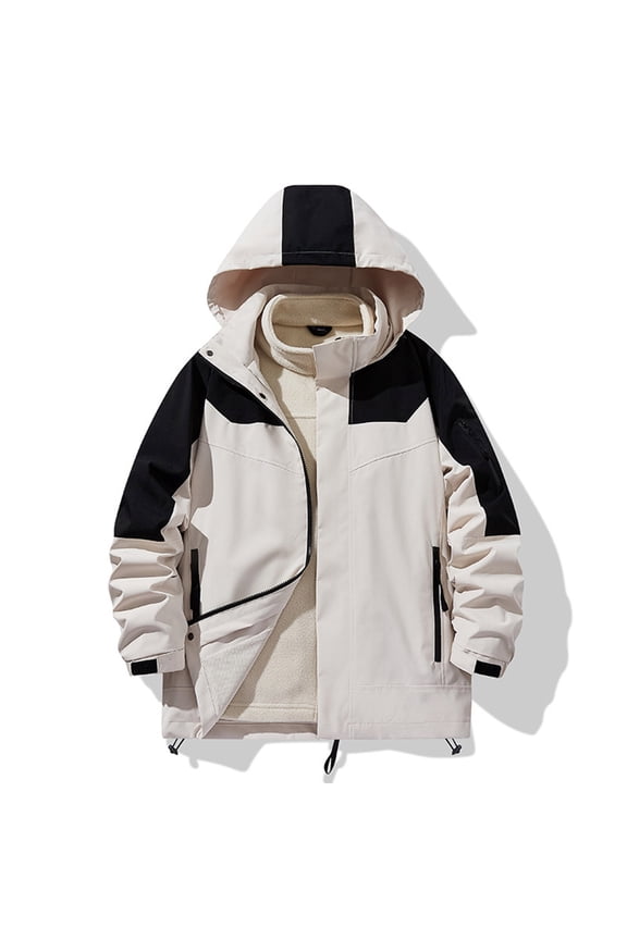 Men's Color Blocked 3 in 1 Waterproof Winter Jackets Ski Warm Snow Rain Coat Puffer Liner Hood Windbreaker