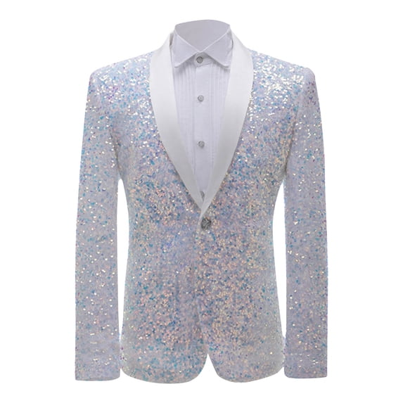 Qiggri Men's Dancing Party Costumes Fashionable Personality Color Pocket Casual Cool List One Button Suit Jacket