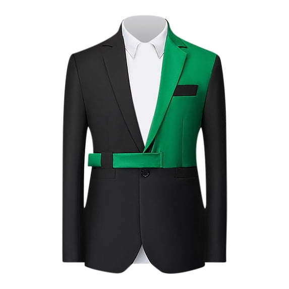 Qiggri Men's Dancing Party Performance Costumes Fashionable Color Block Personality Pocket Casual Cool One Button Suit Jacket