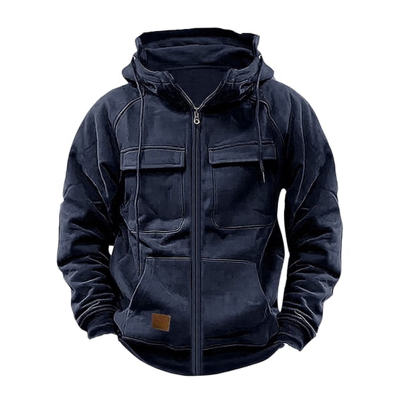 Qiggri Men's Full-Zip Hoodie with Multiple Pockets, Soft Fleece, Adjustable Drawstring Hood, Casual Wear