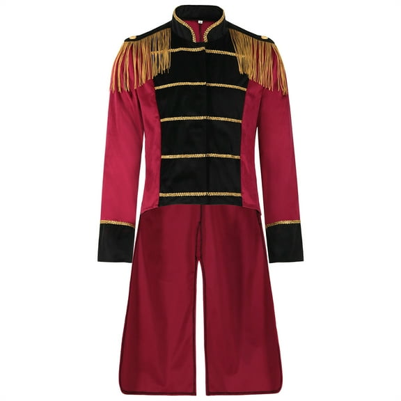 Qiggri Men's Medieval Stand Collar Circus Performance Costume Punk Military Drum Jacket Suit Jacket