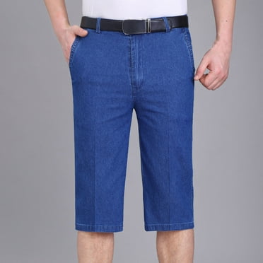 Qiggri Men's Mid-length PantsZipper Elastic Slim Casual Denim Shorts Men's Shorts