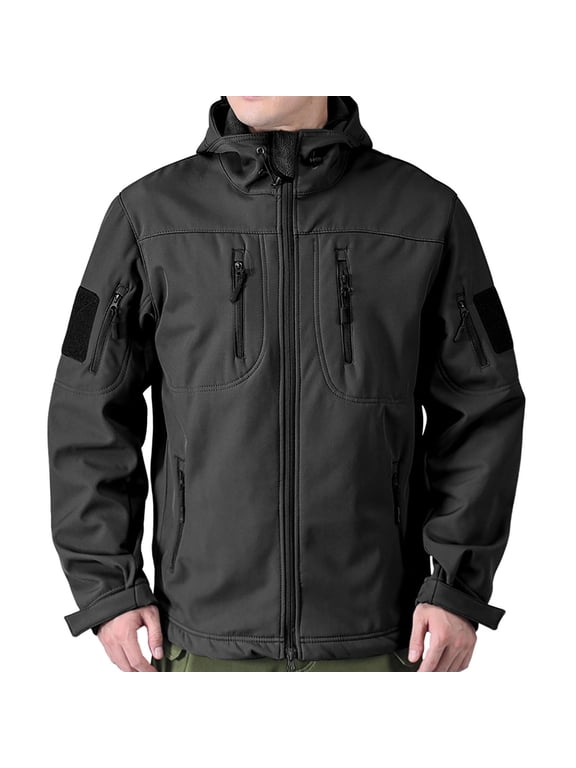 Men's Waterproof Jacket Winter Warm Fleece Outdoor Softshell Hooded Jacket