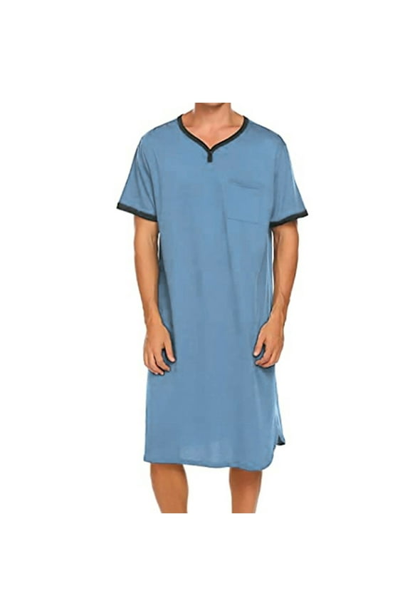 Men's Nightshirt Short Sleeve Nightgown Henley Sleep Gowns Nightwear for Sleeping
