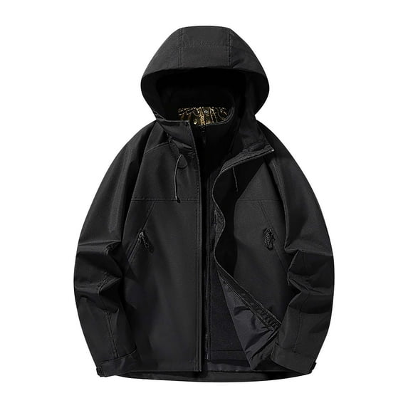 Qiggri Men's Solid Color Outdoor Climb Sport Run Pocket Zipper Long Sleeved Three-In-One Hooded Jacket