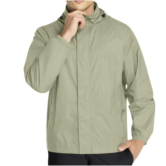 Qiggri Men's Solid Color Outdoor Water Proofing Climb Sport Run Pocket Zipper Long Sleeved Hooded Jacket