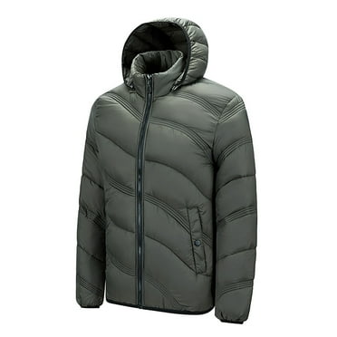 Qiggri Men's Solid Color Zipper Lightweight Hooded Winter Warm Cotton Jacket Long Sleeve Parkas Clearance