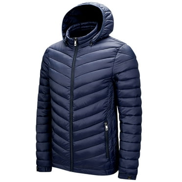 Qiggri Men's Solid Color Zipper Lightweight Hooded Winter Warm Cotton Jacket Long Sleeve Parkas Clearance