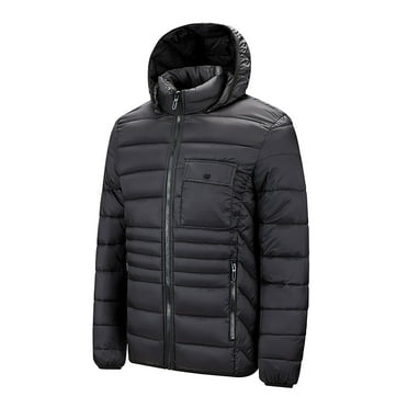 Qiggri Men's Solid Color Zipper Lightweight Hooded Winter Warm Cotton Jacket Long Sleeve Parkas Clearance