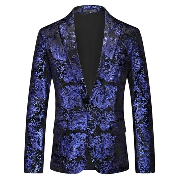 Qiggri Men's Sport Coats & Blazers Flower Suit Jacket 1 Button Paisley Tuxedo Mardi Gras Carnival Parade Gift