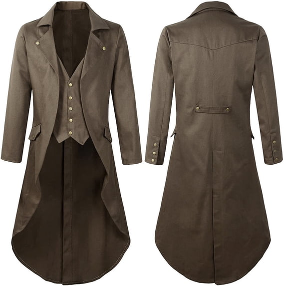 Qiggri Men's Steampunk Vintage Tailcoat Jacket Gothic Frock Coat Uniform