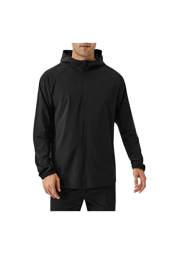 Men's Windbreaker with Hood Lightweight Windproof Water Resistant Hooded Jacket for Running Hiking Travel