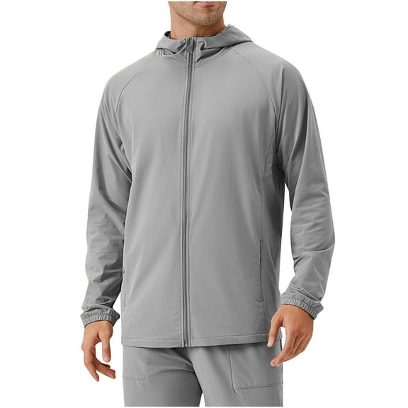 Qiggri Men's Windbreaker with Hood Lightweight Windproof Water Resistant Hooded Jacket for Running Hiking Travel