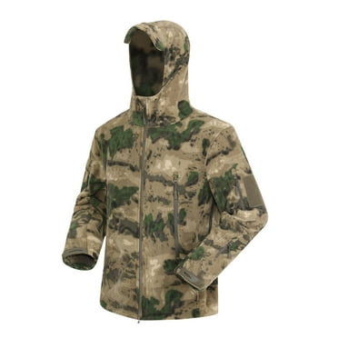 Qiggri Men's Winter Camouflage Design With Zippered Pockets And Plush Long Sleeved Hooded Casual Jacket On Clearance Green