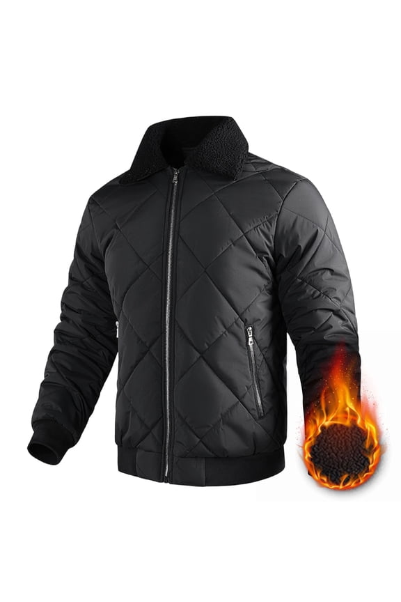 Mens Bomber Jackets With Fur Collar Rhombus Quilted Fall Winter Rib Varsity Lightweight Coat