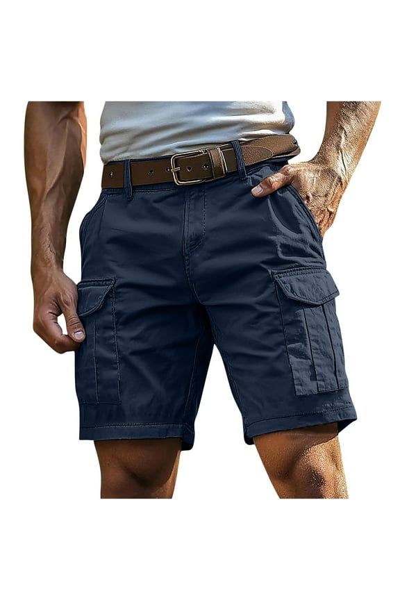 Mens Cargo Shorts Relaxed Fit Casual Zipper Pockets Button Shorts Multi-Pocket Work Shorts