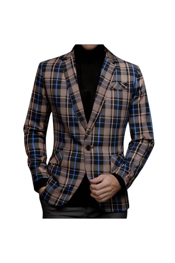 Mens Plaid Blazer Sports Coat Casual Slim Fit Checkered Blazer for Men Wedding