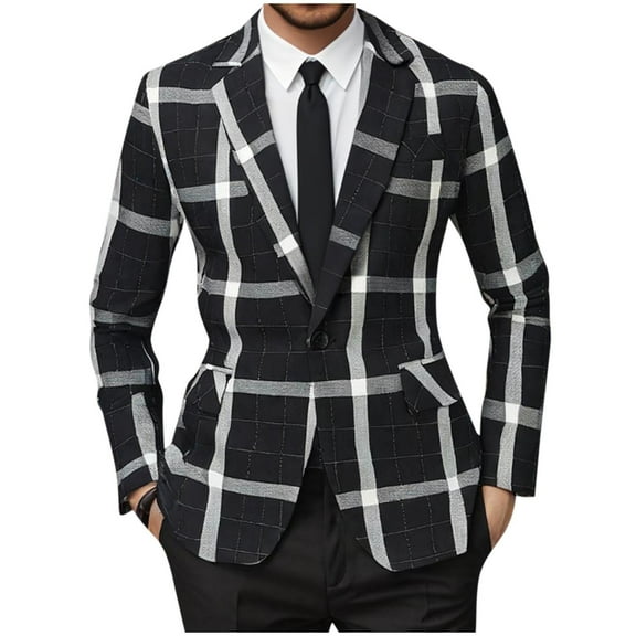 Qiggri Mens Plaid Blazer Sports Coat Casual Slim Fit Checkered Blazer for Men Wedding