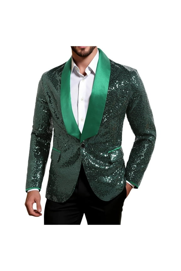 Mens Sequins Blazer Sparkle Dress Suit Jacket Cocktails Shiny Metallic Disco Dance Party Tuxedo Homecoming