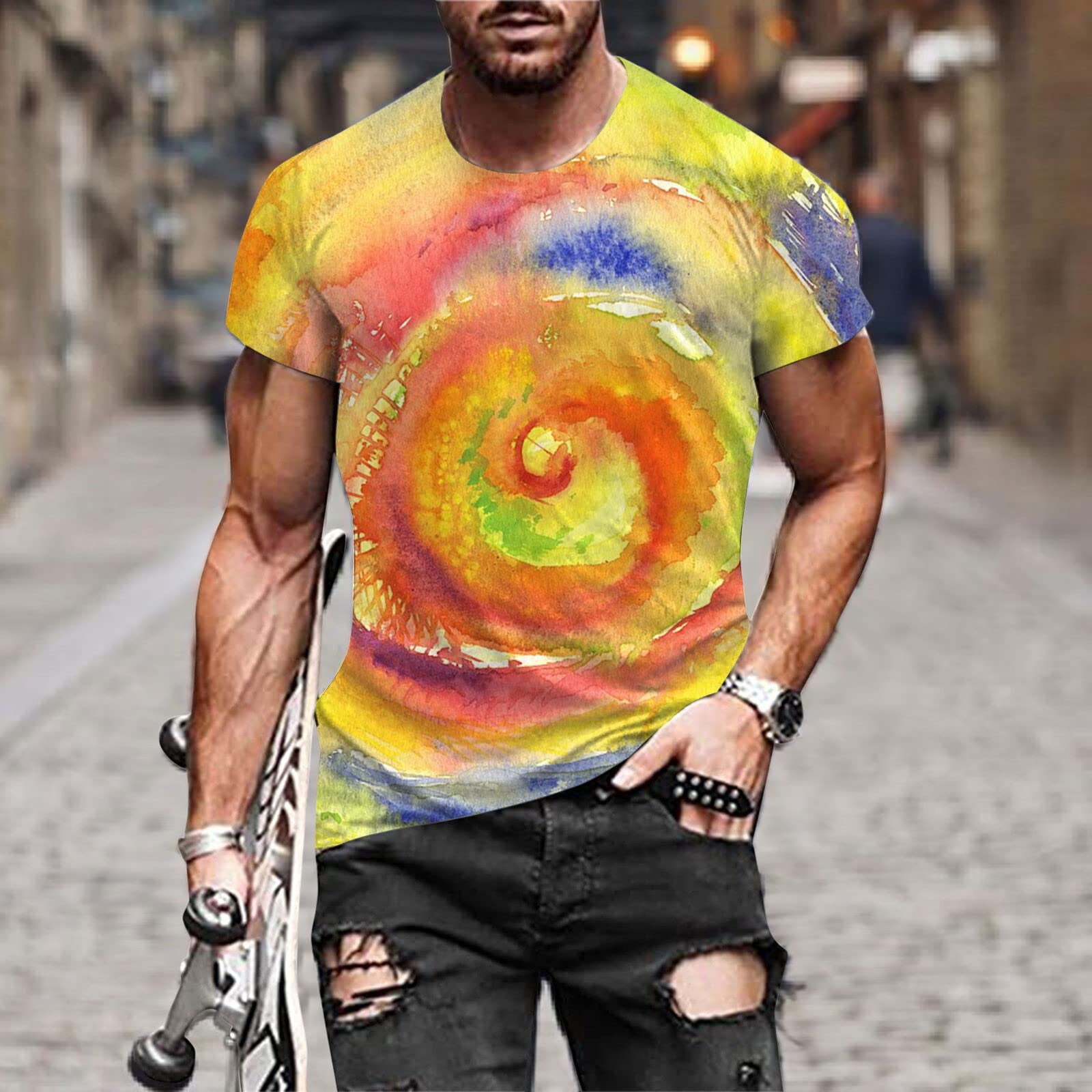 Qiggri Mens Short Sleeve Men's Fashion Summer Neckline T-shirt Printing ...