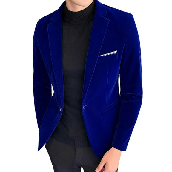 Qiggri Mens Velvet Blazer 1 Button Sport Coat Solid Slim Fit Suit Jacket for Dinner Prom Wedding