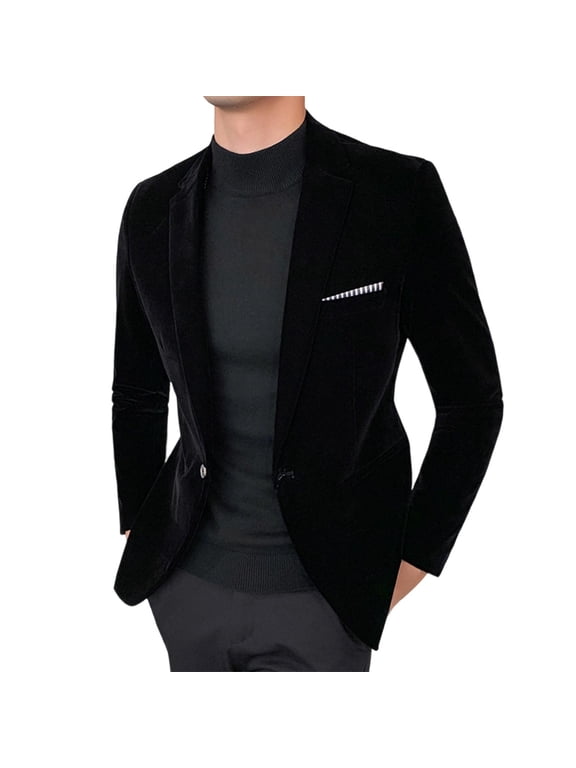 Mens Velvet Blazer 1 Button Sport Coat Solid Slim Fit Suit Jacket for Dinner Prom Wedding