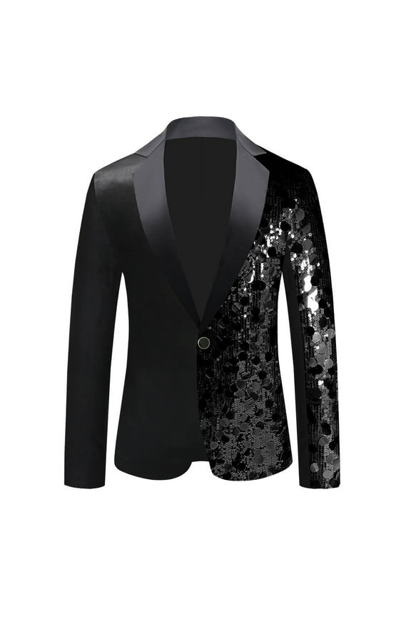 Sequin Blazers for Men's Color Block Peak Lapel Tuxedo Sparkly Patchwork Suit Jacket