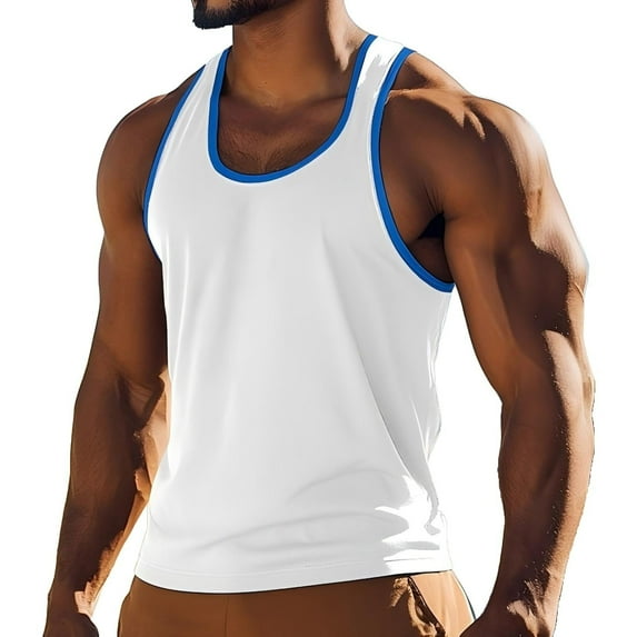 Qiggri Summer Men's Sleeveless Tops For Casual Sports Men's Summer Base Color Blocked Sweat Sleeveless Round Neck Tops
