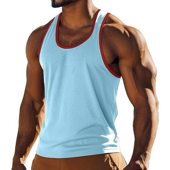 Qiggri Summer Men's Sleeveless Tops For Casual Sports Men's Summer Base Color Blocked Sweat Sleeveless Round Neck Tops