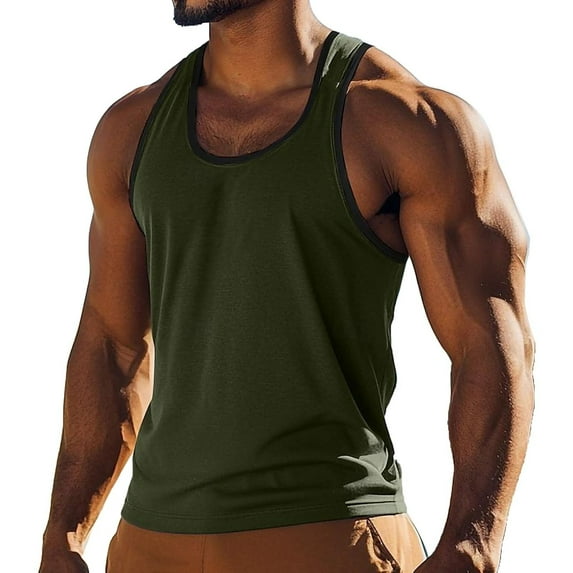 Qiggri Summer Men's Sleeveless Tops For Casual Sports Men's Summer Base Color Blocked Sweat Sleeveless Round Neck Tops