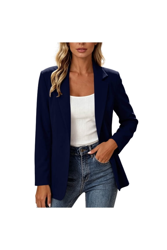 Women Solid Color Lapel Open Front Blazer Long Sleeve Loose Fit Casual Commuter Suit Jacket Spring Fall Winter Office Outwear L