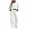 thumbnail image 1 of Qiggri Women's 2 Piece Set Color Block Crew Neck Sweatshirt Elastic Waist Wide Leg Pants Lightweight Co‑Ord Tracksuit with Side Pockets for Coffee Run Daily Errands XL, 1 of 5