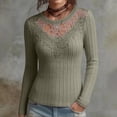 thumbnail image 1 of Qiggri Women's Lace Neck Long Sleeve Top,Ribbed Knit Blouse,Casual Slim Fit Floral Lace Sheer Shirt for Fall Winter, 1 of 6