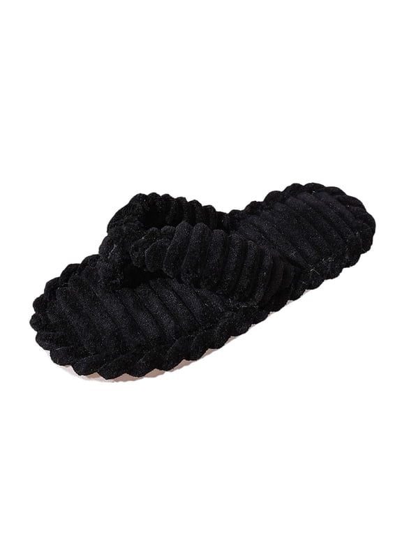 Women’s Memory Foam Flip Flop Slippers Open Toe Thong House Slippers Braided Ruffled Edge Corduroy Surface Soft Casual Indoor Outdoor Daily Shoes Summer Fall 5.5-6