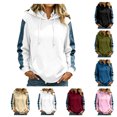 thumbnail image 1 of Qiggri Women's Oversized Embroidered Hoodies 2026 Sweatshirts Long Sleeve Pullover with Kangaroo Pocket Stripe Side Patchwork Tops Casual Fall Winter Outfits S, 1 of 8