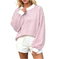 thumbnail image 1 of Qiggri Women's Oversized Striped Mock Neck Sweatshirt Soft Knit Long Sleeve Pullover Shirt Stylish Casual Fall Winter Lounge Daily Tops L, 1 of 7