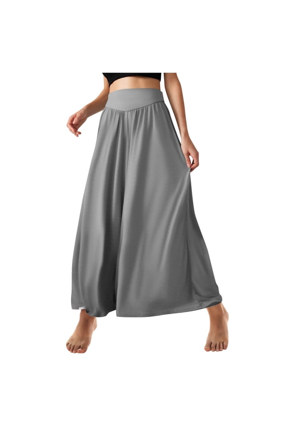Women's Summer Boho Flowy Maxi Pants Elastic High Waist Bubble with Pockets Soft Lightweight Beach Vacation Spring Summer Casual Wear S