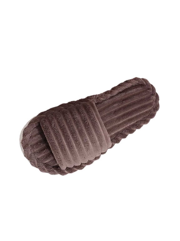 Women's Vertical Ribbed Terry Open Toe Slippers Cloud Like Cushioning Memory Foam Soft Bedroom Daily Wear 6.5-7