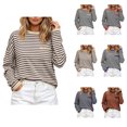 thumbnail image 1 of Qiggri Womens Oversized Striped Long Sleeve Shirts Casual Trendy Crew Neck Cotton Tops Drop Shoulder Loose Fit T Shirts Comfortable Fashion Y2K Clothes XL, 1 of 1
